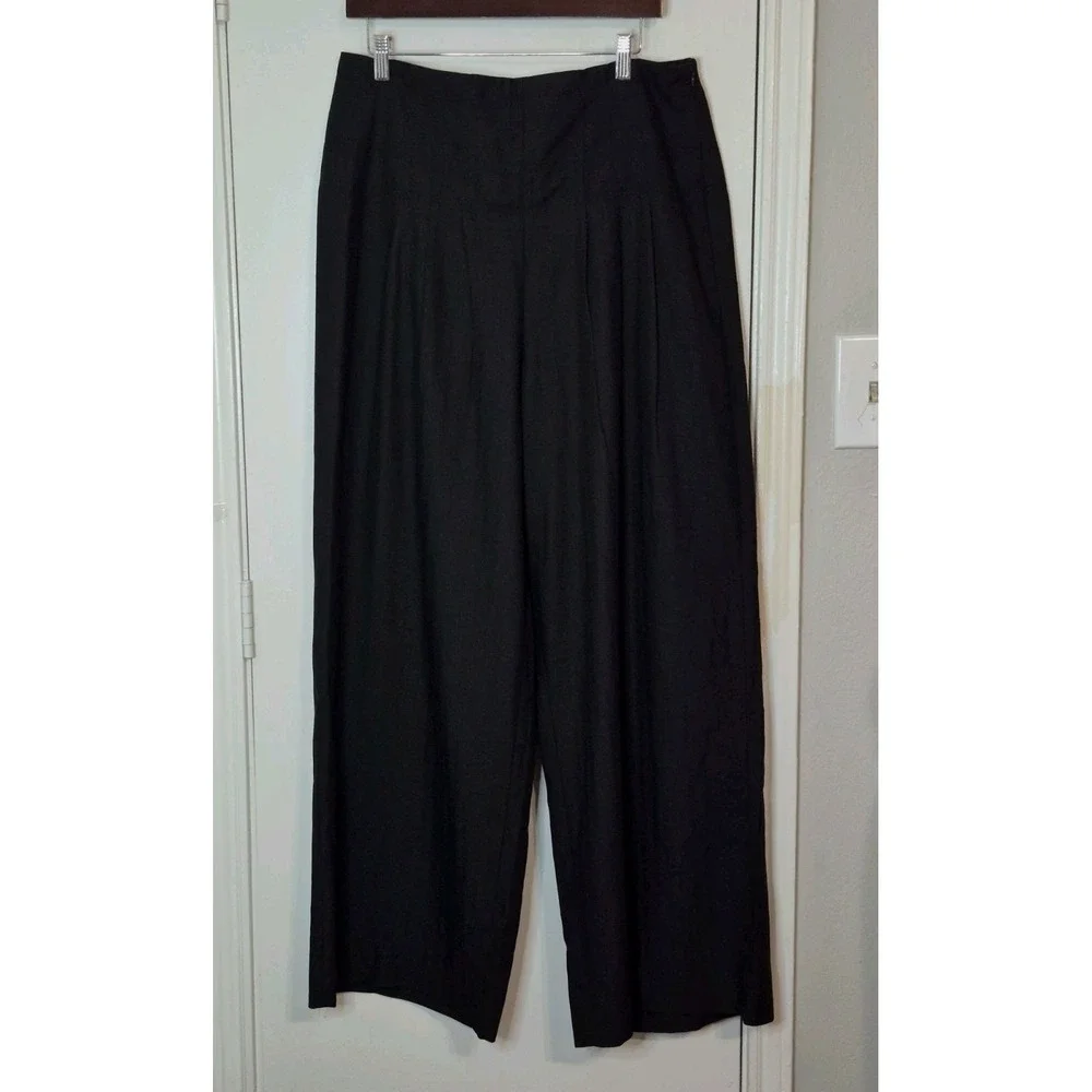 Banana Republic High Rise Wide Leg Linen Blend Black Pants Women Size 12 Palazzo